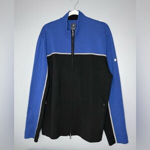 Victorinox Sweater Mens 2XL Blue Black 100% Wool Full Zip Mock Neck Pockets Knit